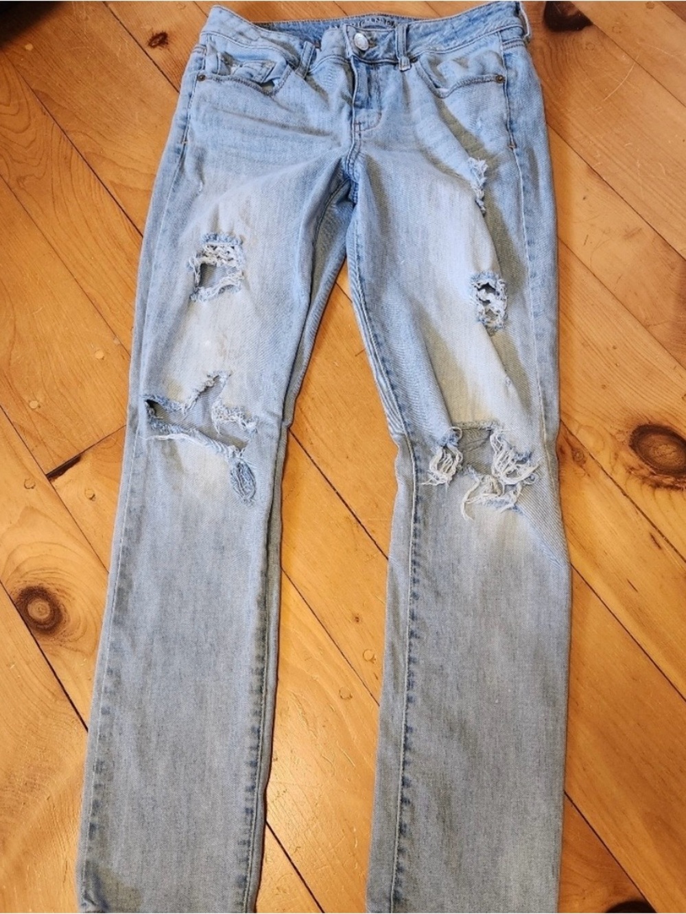 2/$40 American Eagle Light Wash Distressed Skinny Jeans